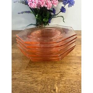 Vintage Pink Depression Glass Octagon Salad Dessert Plates Set Tea Party Retro